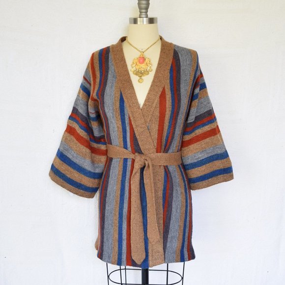 Vintage stripe hippie boho wrap kimono cowichan - Picture 4 of 8